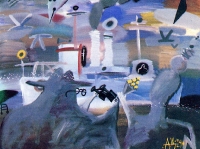 black moon, seagull, ... | 1990 | tempera on canvas | 80x120 -  