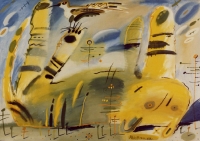 tiger and bird | 1988 | tempera on canvas | 100x140 -  